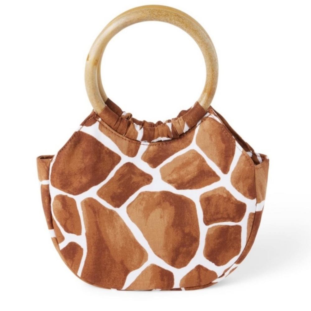 NWT! Janie and Jack Girls Purse Giraffe Wooden Ring Handle Animal Print NEW - Picture 1 of 12
